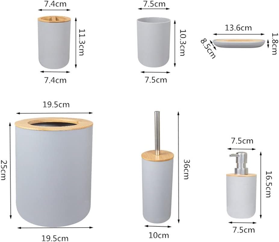 Bathroom Accessories Set 6 Pieces Room Toothbrush Holder Soap Dispenser Toilet Brush Trash Can Essential(D)