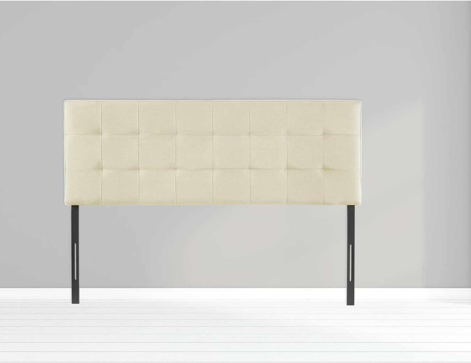 Naomi Home Jessenia Queen Headboard – Linen Upholstered Adjustable Tufted Panel with Padded Surface, Wall or Bed Frame Mount – Cream