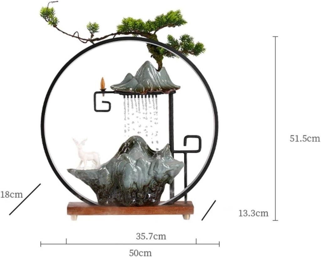 GUERNSEY Tabletop Fountain Chinese Creative Circulating Water Fountain Fortune-attracting Ornaments Living Room Office Desktop Atomizing Humidifier Indoor Fountain(D)