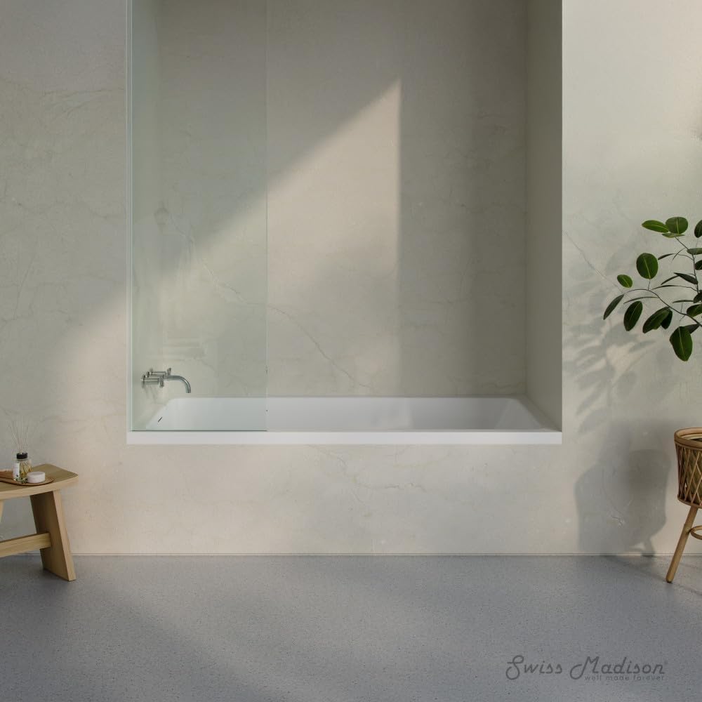 Swiss Madison Voltaire 72 x 36 Left Drain Soaking Alcove Bathtub in Glossy White with Integrated Armrest