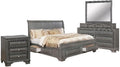 Benjara Lio Four PC Queen Size Bedroom Set- Gray Wood Inlay Design- Nickel