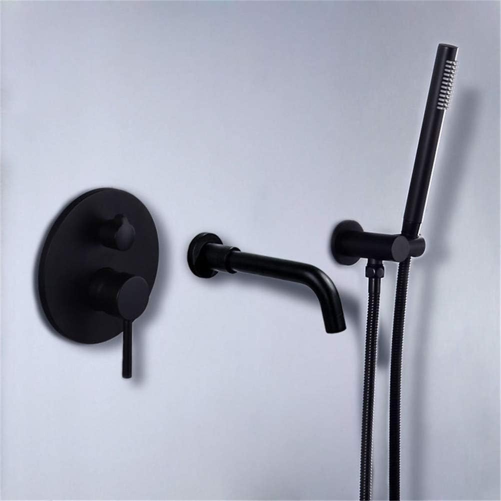 Brushed Gold Brass Wall Mounted Bathtub Shower Set Bathtub Faucet Mixer Bathroom Shower Faucet Bath Spout Shower Tap, Black