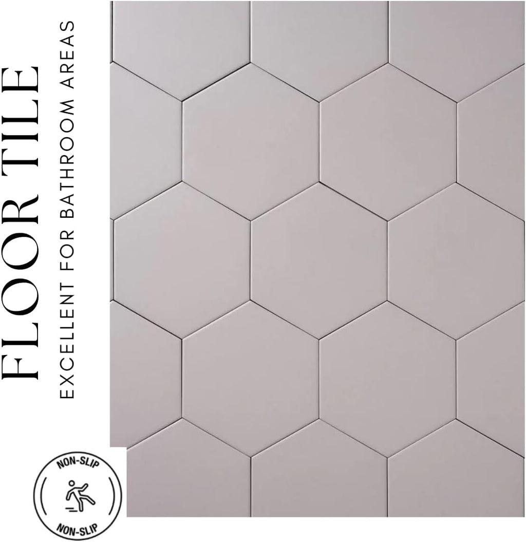 Tenedos Fusion Hexagon Matte 5x6 Hex Glazed Floor Wall Porcelain Tile Backsplash for Kitchen, Bathroom Shower, Accent Decor (Grey, Box of 20 Pieces)
