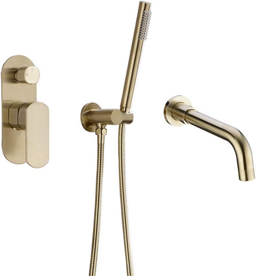 Bathtub faucets and Shower Heads Shower Set Mixer Valve 2 Function Bathtub Mixer Taps Hot and Cold Wall Mounted Bathroom Shower Faucet with Hand Shower,Gold.1