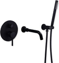Brushed Gold Brass Wall Mounted Bathtub Shower Set Bathtub Faucet Mixer Bathroom Shower Faucet Bath Spout Shower Tap, Black