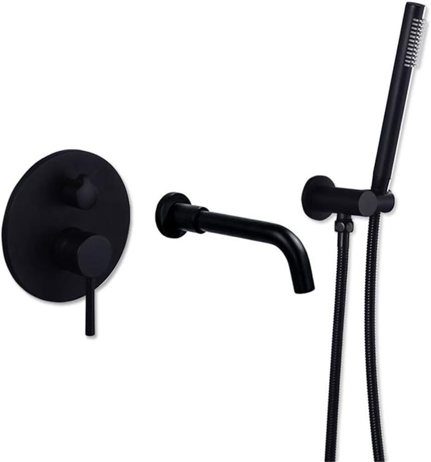 Brushed Gold Brass Wall Mounted Bathtub Shower Set Bathtub Faucet Mixer Bathroom Shower Faucet Bath Spout Shower Tap, Black