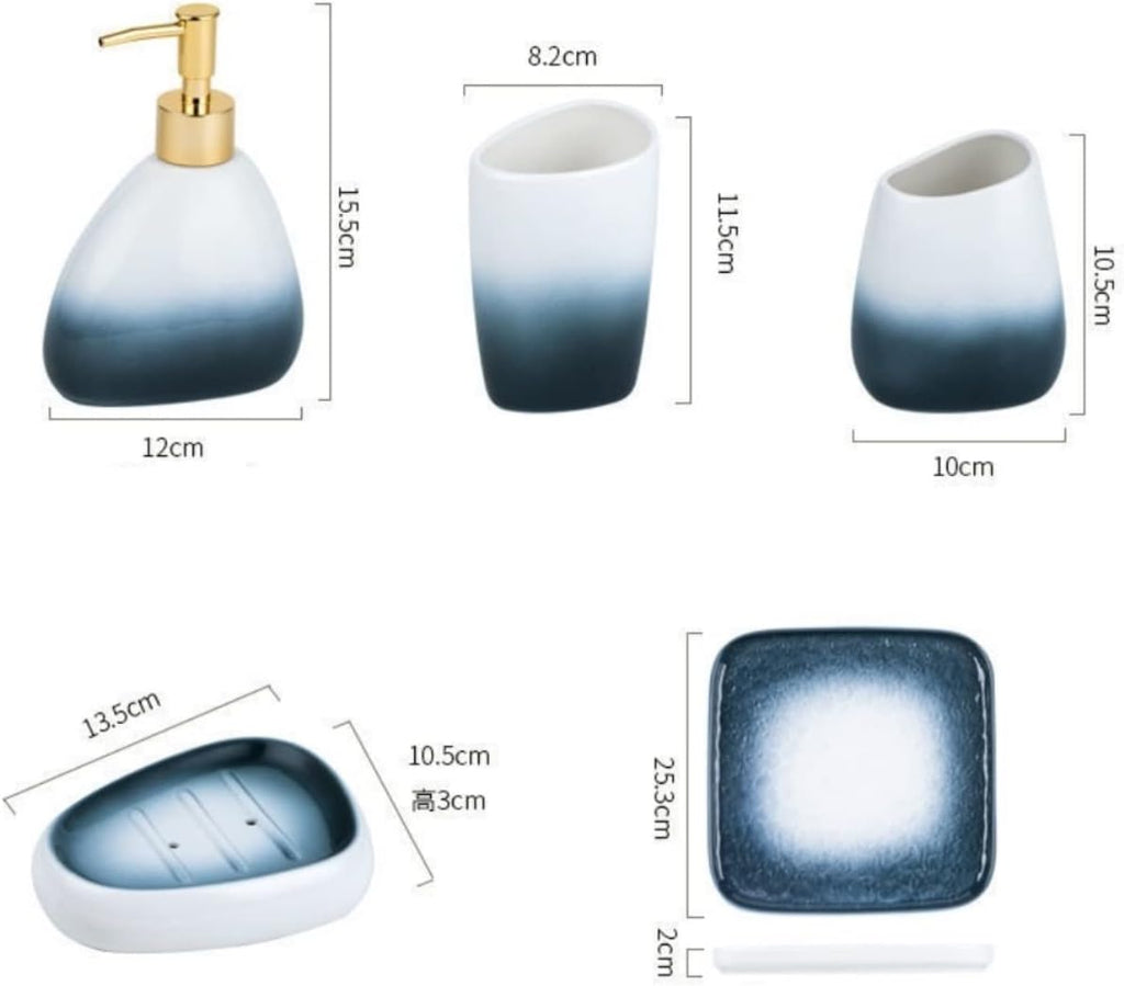Bathroom Accessory Set Bathroom Accessories Set Bathroom Accessory Set Gradient Blue 5 Piece Ceramic Soap Dispenser Retro Toothbrush Holder Lotion Bottle Bath Accessory Set (B)