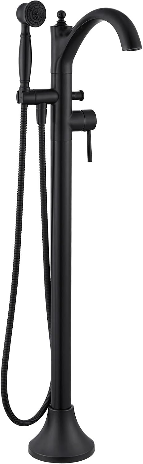 Freestanding Bathtub Faucet, Matte Black Classic Free Standing Tub Faucet with Vintage Handheld Sprayer High Flow Max 7.04GPM Floor Mounted Tub Filler (WT-9002BK)