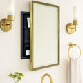 TEHOME Gold Metal Framed Recessed Bathroom Medicine Cabinet with Mirror Rectangle Tilting Beveled Vanity Mirrors for Wall 16 x 24 inches