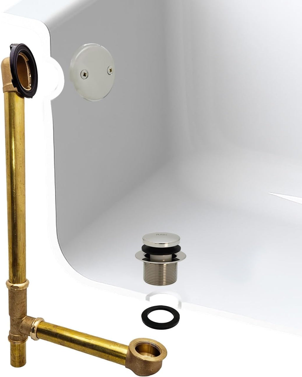 Westbrass D326-05 22-1/2-Inch 17 Gauge Brass Tip-ToeBath Waste and Overlfow with 2 Hole Faceplate, Polished Nickel