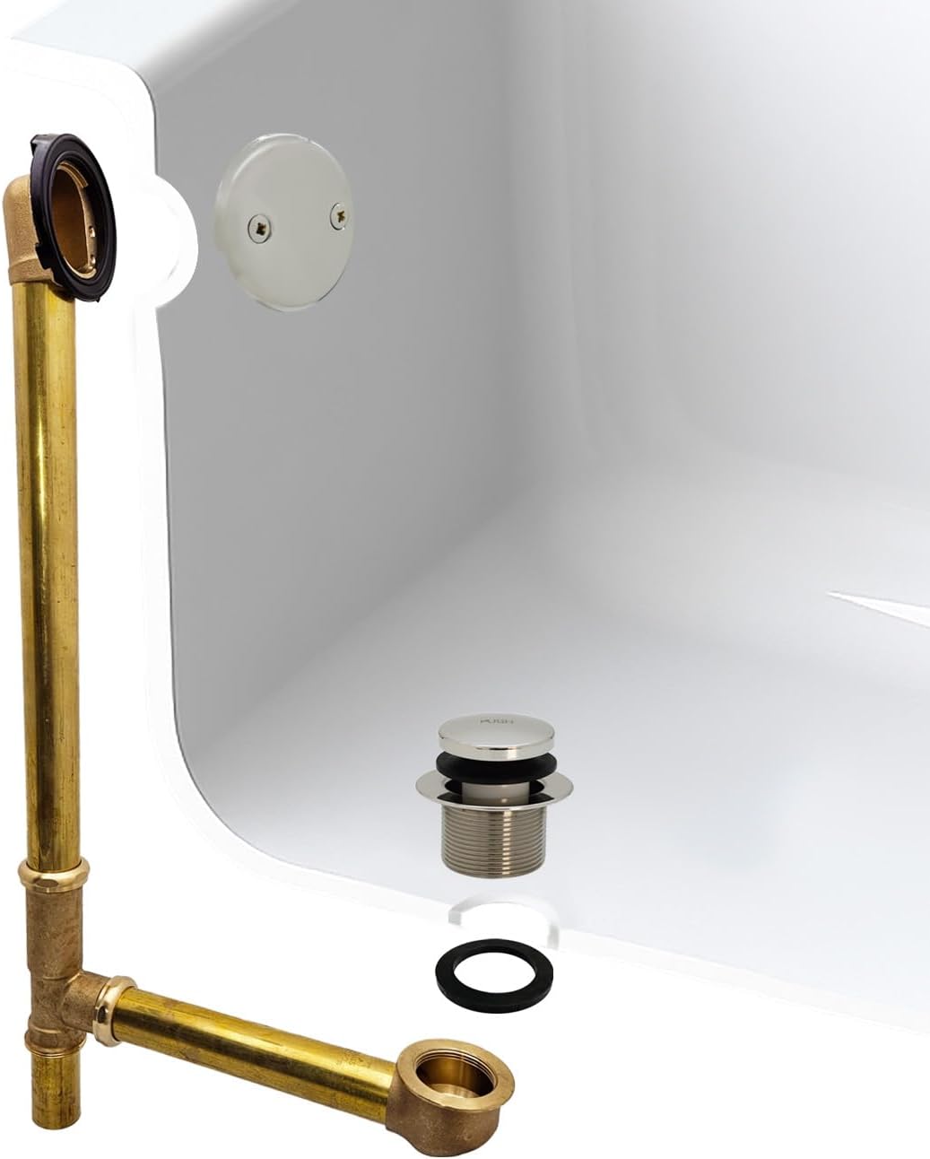 Westbrass D326-05 22-1/2-Inch 17 Gauge Brass Tip-ToeBath Waste and Overlfow with 2 Hole Faceplate, Polished Nickel