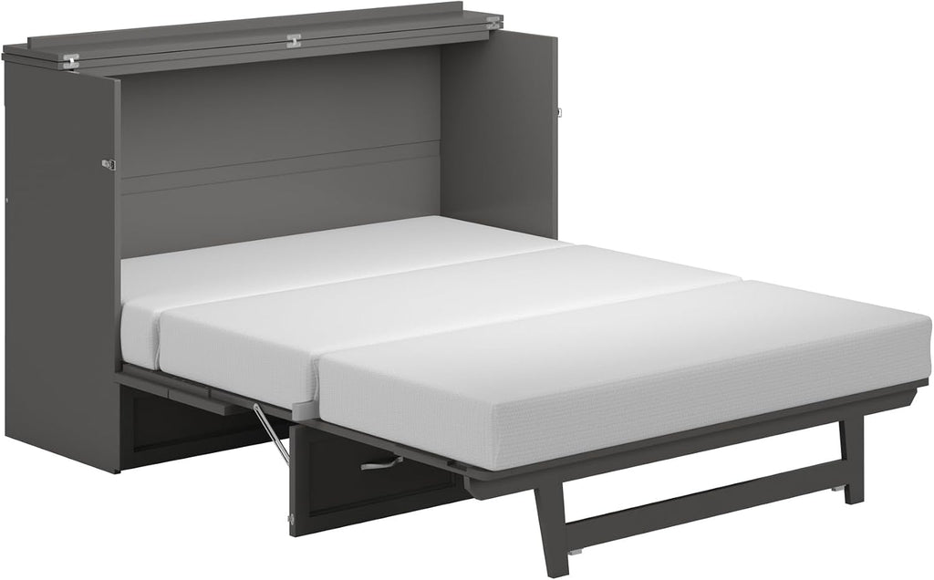 AFI, Northfield Murphy Bed Chest Queen with 6' Mattress, Storage Drawer & Built-in USB Charger, Grey