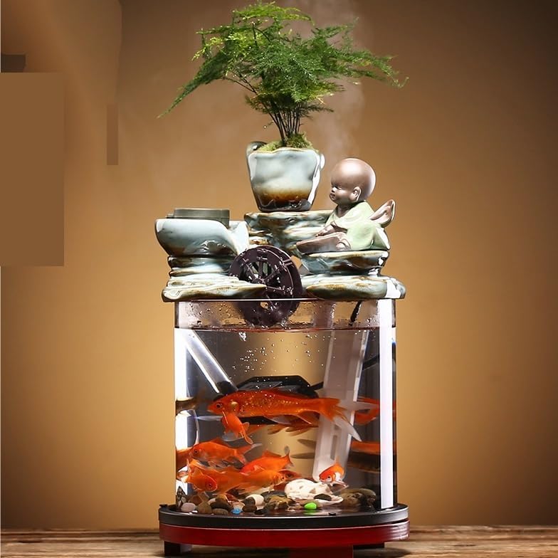 GUERNSEY Tabletop Fountain Tabletop Fountain Creative Ceramic Fish Tank Living Room Fountain Desktop Flowing Water Ornaments Small Home Circulation Fish Tank Indoor Fountain