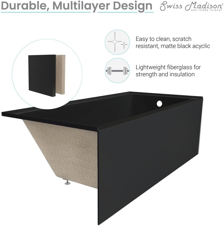 Voltaire 48' x 32' Right-Hand Drain Alcove Bathtub with Apron in Matte Black