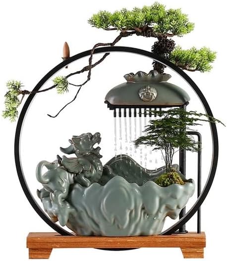 GUERNSEY Tabletop Fountain Chinese Style Water Ornaments Home Living Room Fountain Circulating Water Ornaments Office Desktop Fountain Ornaments Indoor Waterfall Feature Indoor Fountain
