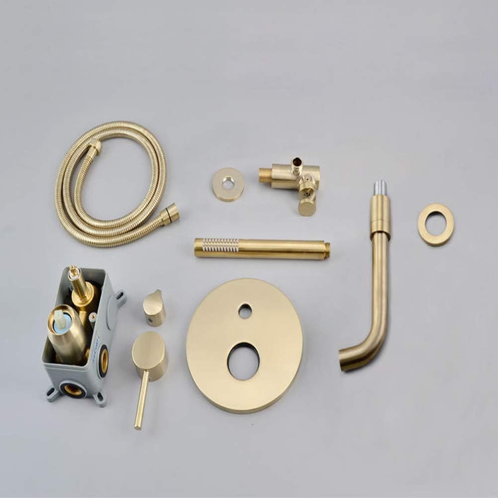 Shower Faucet System Set Brass Brushed Gold Wall Mounted Bathtub Shower Set Bathtub Faucet Concealed Embedded Box Mixer 2 Function Taps with Hand Shower