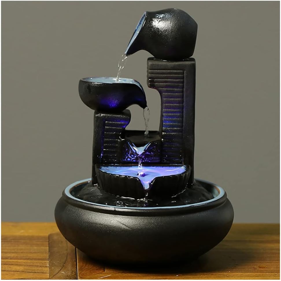 HIHELO Desktop Fountain Tabletop Fountain Ceramic Fountain Circulating Water Ornament Living Room Desktop Fountain Office Desktop Decoration Water Fountain Outdoor