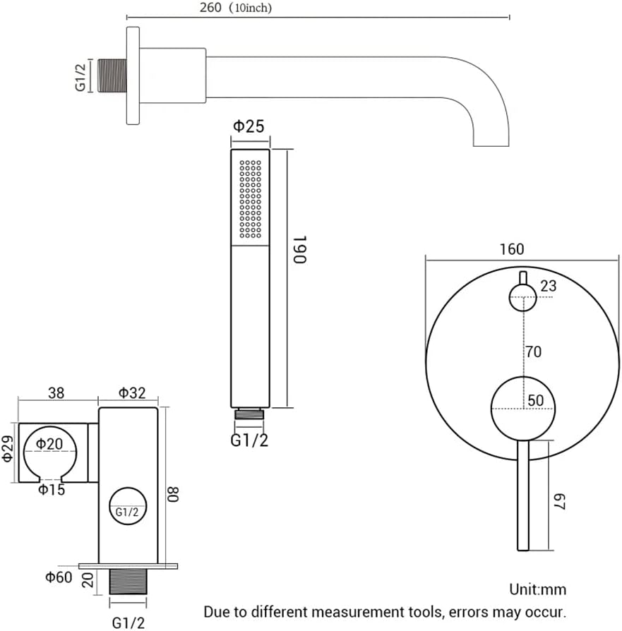 Bathtub Shower Faucet Set, Bath Mixer Taps with Shower Waterfall, Brass Shower Head Hand Sprayer 2 Ways Hot and Cold Mixing Tap Bathroom Sink Taps Shower Set,Brushed Gold