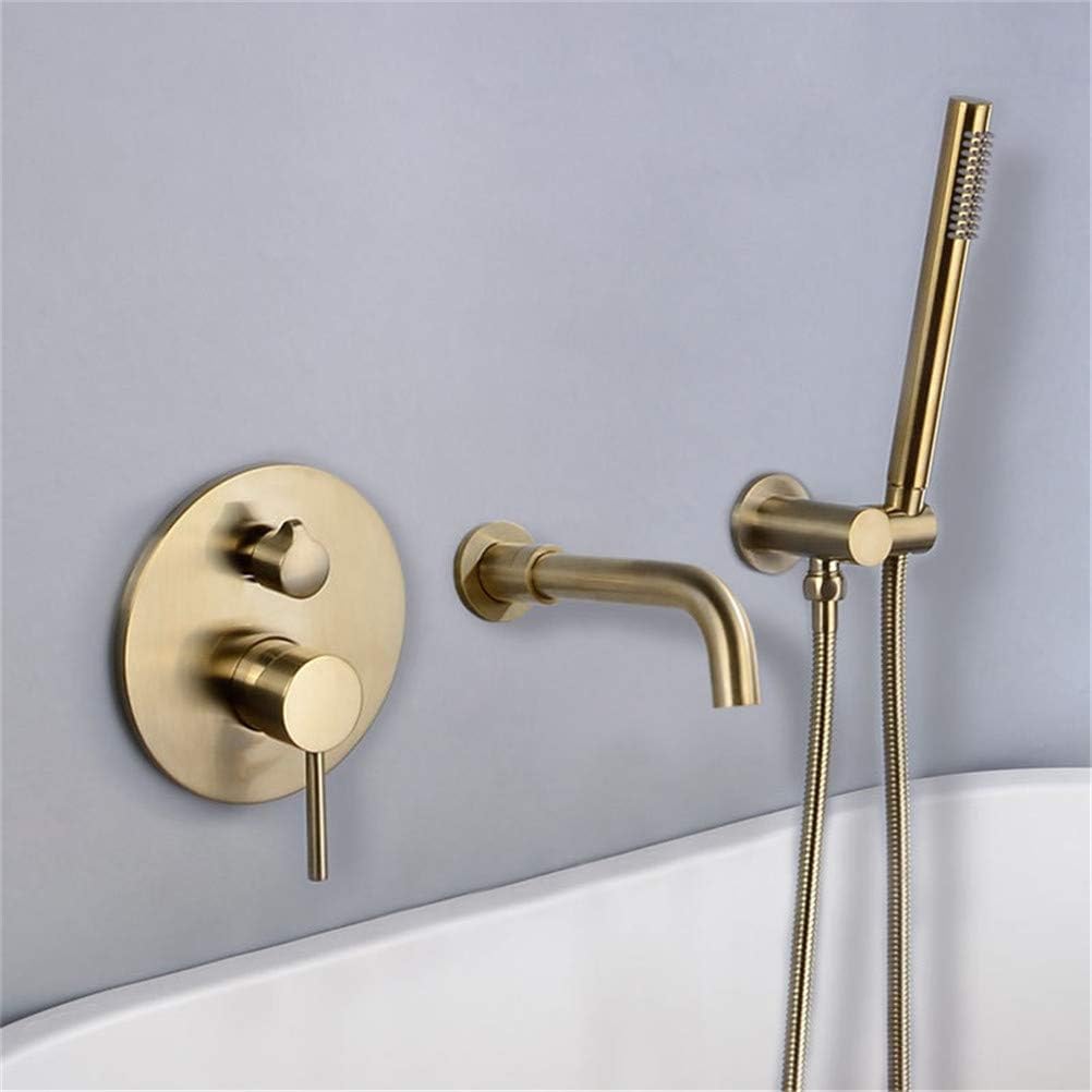 Shower Faucet System Set Brass Brushed Gold Wall Mounted Bathtub Shower Set Bathtub Faucet Concealed Embedded Box Mixer 2 Function Taps with Hand Shower