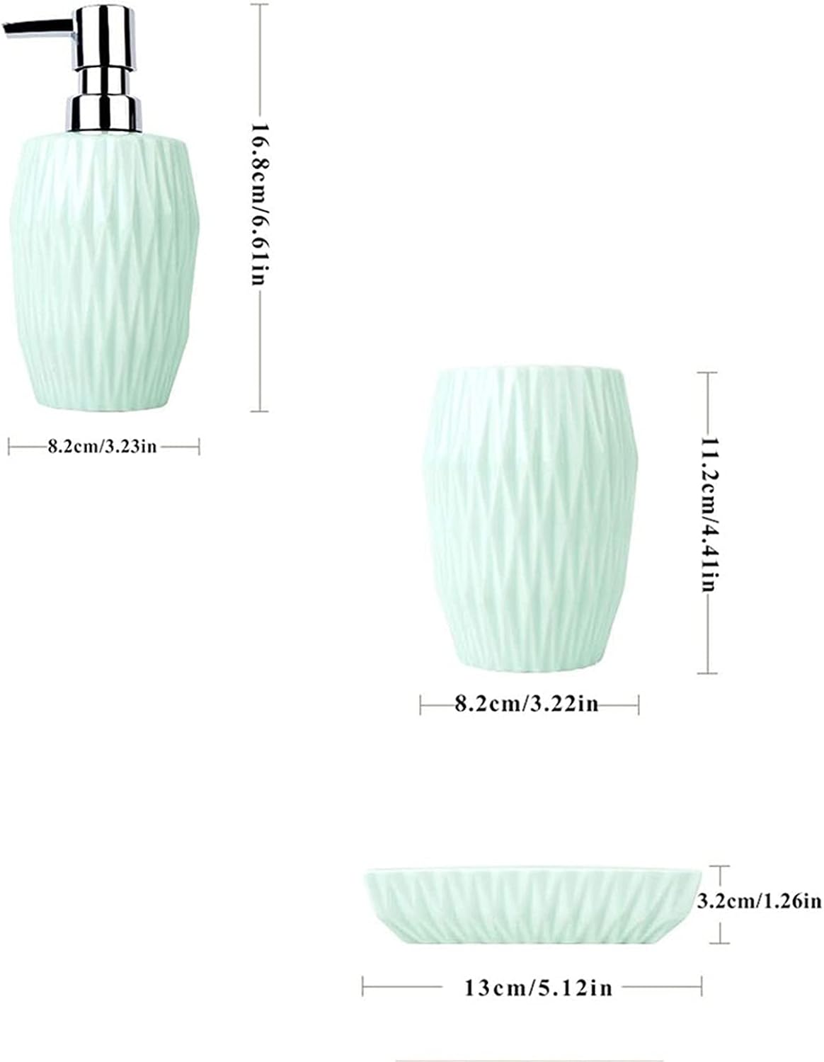 Soap Dispenser/Dispenser for Handwashing Fluid Bathroom Accessories Set Ceramic 4 Pieces Bathroom Ensemble for Bath Decor with Soap Dispenser Toothbru(Light Blue)
