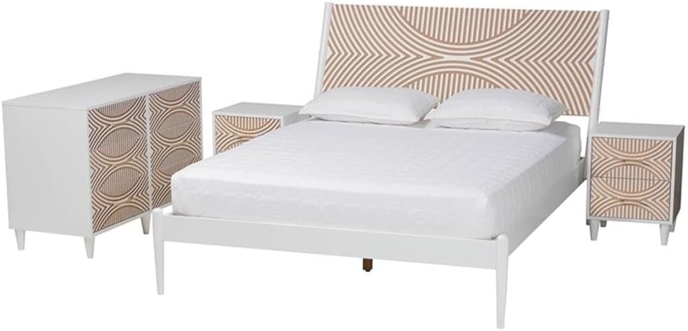 Baxton Studio Louetta White Caved Contrasting Queen Size 4-Piece Bedroom Set