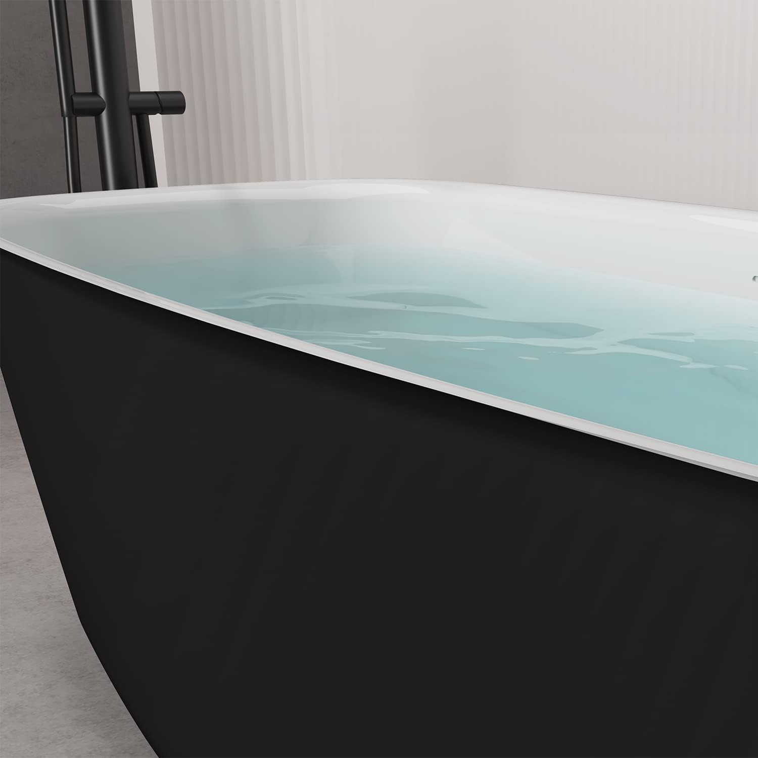 63' Lucite Acrylic Freestanding Bathtub, Rectangular Shape Contemporary Soaking Tub with Toe-tap Chrome Center Drain, Slotted Overflow, cUPC Certified, Matte Black