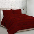 5 Piece Full Ruffles Layers Duvet Cover Set with Zipper Closure, 100% Egyptian Cotton, 1000 Thread Cotton - Full/Queen Size - Burgundy Solid
