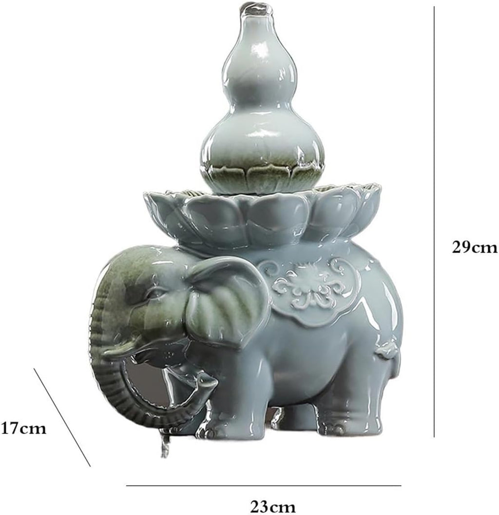 Tabletop Chinese Style Water Tabletop Fountain Ceramic Elephant Flowing Water Ornament Decor(Red)