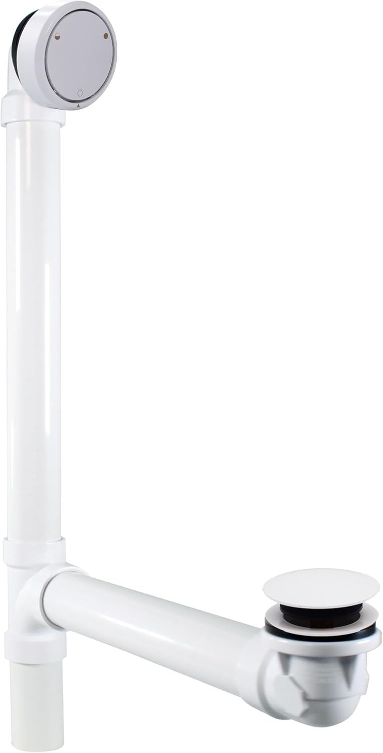 Westbrass D493244CHM-12-50 Bath Waste & Overflow Assembly with Patented Deep Soak Faceplate Cover and Tip-Toe Drain Plug - SCH. 40 PVC, Powder Coat White (12-Pack)