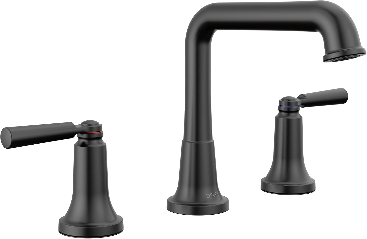 Delta Saylor Matte Black Bathroom Faucet 3 Hole, 8 Inch Widespread Bathroom Sink Faucet for Vanity, Metal Push-Pop Drain Assembly, 3536-BLMPU-DST