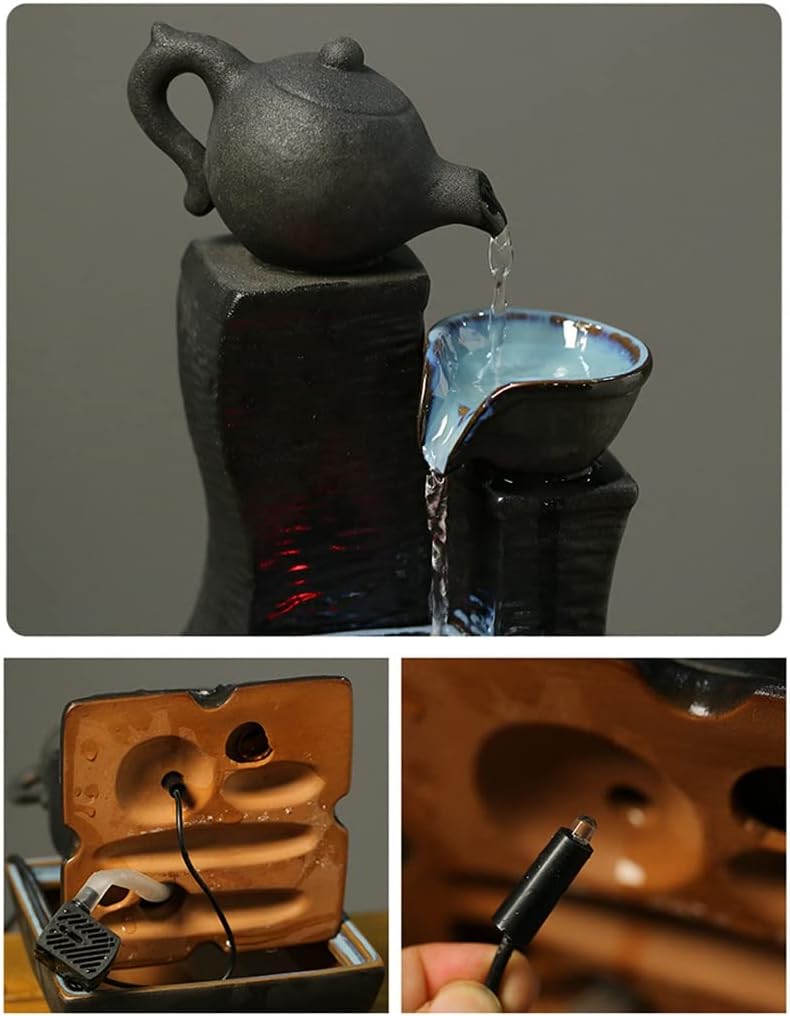 HIHELO Desktop Fountain Tabletop Fountain Ceramic Fountain Circulating Water Ornament Living Room Desktop Fountain Office Desktop Decoration Water Fountain Outdoor