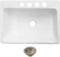 Kingston Brass Towne KGCKUS332298 Cast Iron Single Bowl Undermount Kitchen Sink with 4-Hole Drain and Strainer, White/Brushed Nickel