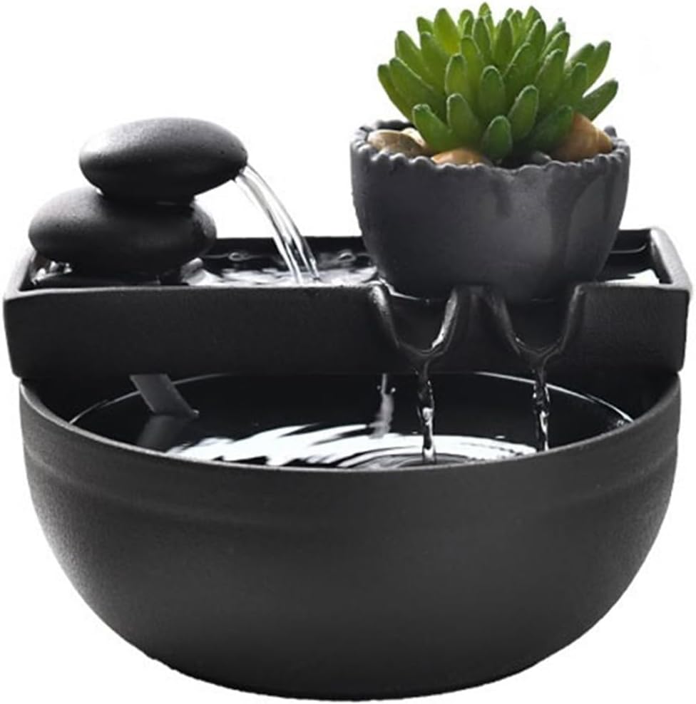 GRFIT Indoor Fountain Home Living Room TV Cabinet Tea Room Book Desk Decorations Small Ceramic Fountain Ornaments Feng Shui Tabletop Fountain