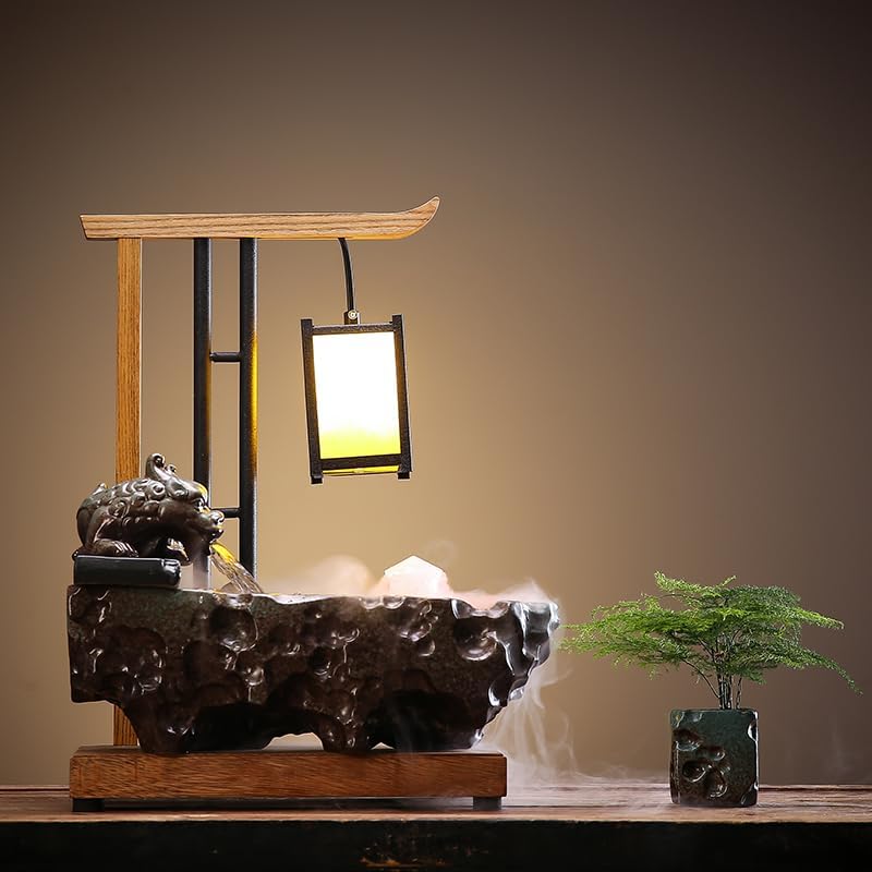 GUERNSEY Tabletop Fountain Tabletop Fountain Feng Shui Ceramic Water Fountain Ornaments Living Room Desktop Home Decorations Creative Zen Water Flowing Device Indoor Fountain