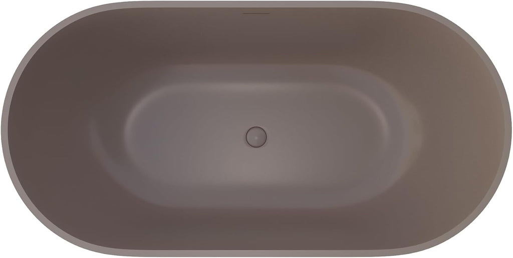 Premium 59' Solid Surface Freestanding Bathtub, Upgraded Oval Stone Resin Tub with Overflow and Pop-up Drain, Matte Grey Coffee