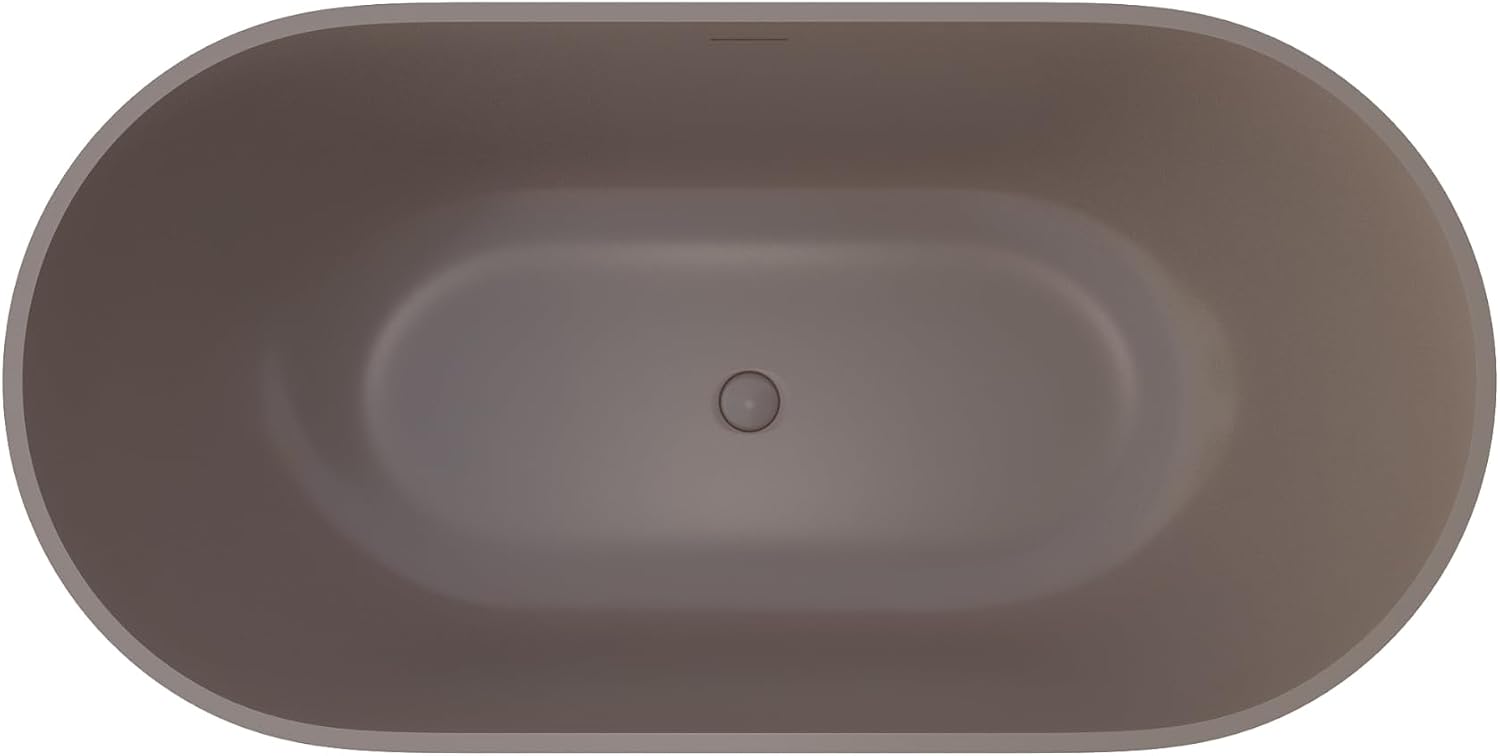Premium 59' Solid Surface Freestanding Bathtub, Upgraded Oval Stone Resin Tub with Overflow and Pop-up Drain, Matte Grey Coffee