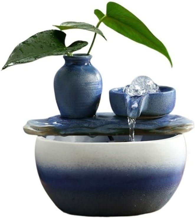 GLigeT Tabletop Fountain Small Water Fountain Fountain Water Ornaments Living Room Circulating Water Transit Office Desktop Humidifier Decorations Water Fountain Decor(Blue)