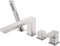KIBI Cube Roman Single Handle Tub Faucet with Hand Shower | Deck Mount Bathtub Filler Set in Brushed Nickel | Solid Brass Body Bathtub Faucet with Easy Diverter, Pull-Out Spray & 60' Hose (KTF3102BN)
