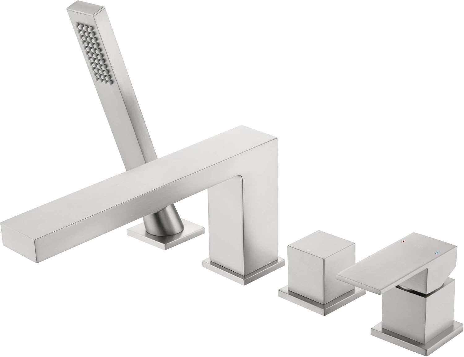 KIBI Cube Roman Single Handle Tub Faucet with Hand Shower | Deck Mount Bathtub Filler Set in Brushed Nickel | Solid Brass Body Bathtub Faucet with Easy Diverter, Pull-Out Spray & 60' Hose (KTF3102BN)