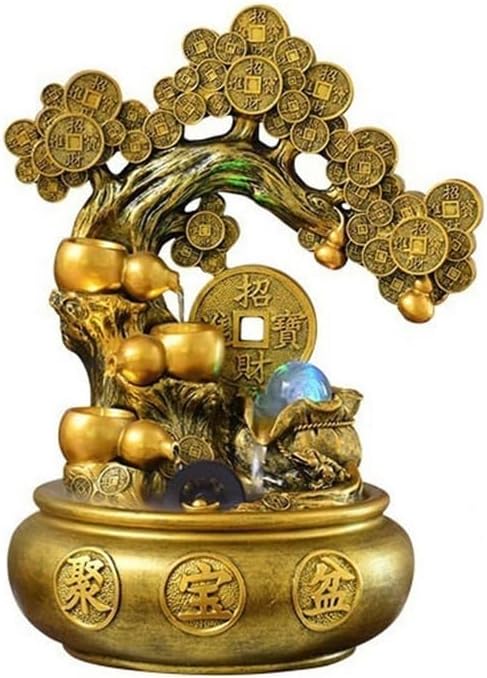 GRFIT Indoor Fountain Decorative Fountain, Feng Shui Wheel Circulating Water for Living Room, Office, Landscape, Flowing Water Ornaments to Attract Wealth Tabletop Fountain