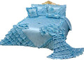 OctoRose Royalty Oversized Blue Wedding Bedding Bedspread | Cute Bed Set for Twin Size (76 x 96) | Aesthetic, Romantic and Fluffy | 5-Piece Set with 2 Pillow Sham, 1 Square Pillow, and 1 Neck Roll