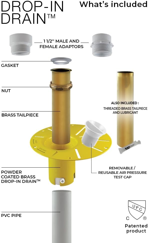 Freestanding Bathtub Drain Kit – Rough-in Installation System, White PVC & Brass Plumbing Pipes, Fits 1-1/2' Threaded Male & Female Drains, Leak-Proof DIY Install