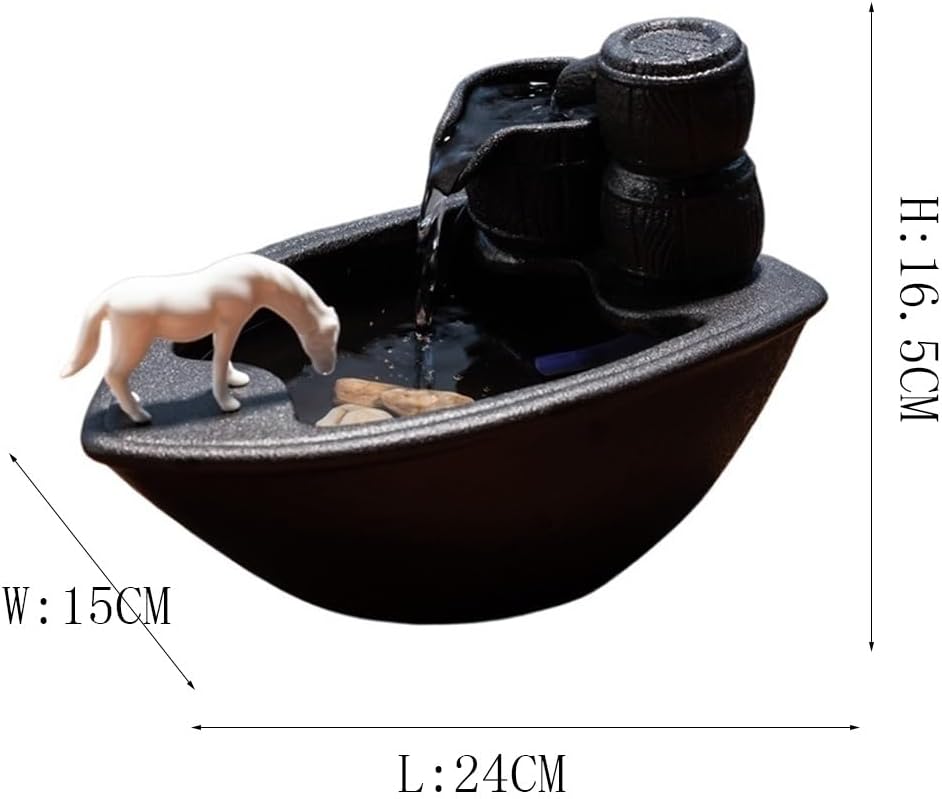 GRFIT Indoor Fountain White Horse Desktop Drinking Water Fountain, Recycled Resin, Small Fountain for Home Decoration, Tranquility Tabletop Fountain