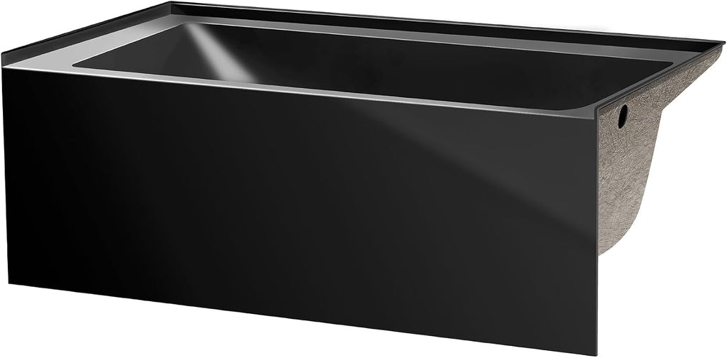 Fine Fixtures Acrylic, Fiberglass Alcove Soaking Bathtub with Integral Apron Front in Glossy Black - Right Hand Drain, 48' x 32'