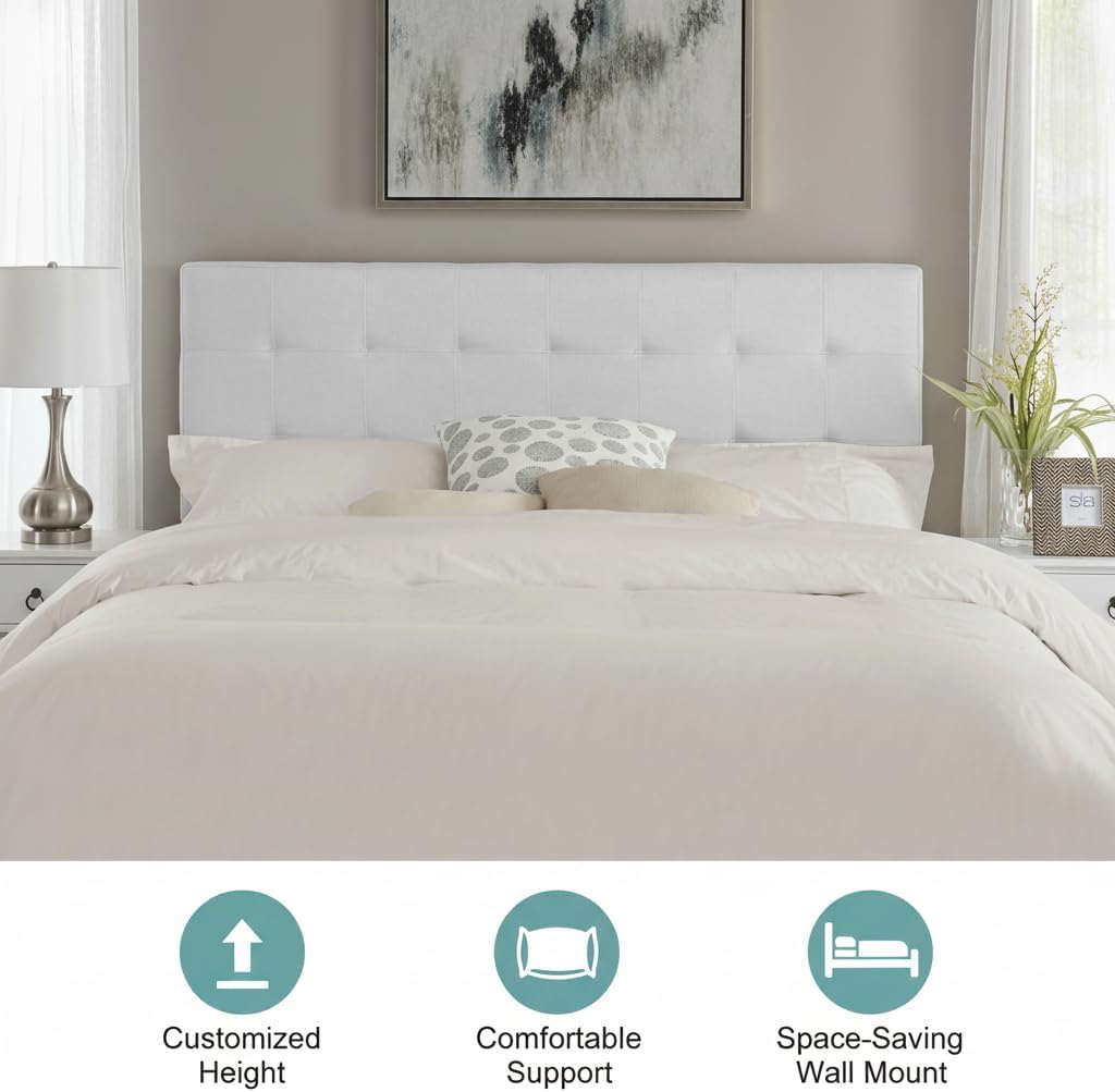 Naomi Home Jessenia Square Tufted Upholstered Headboard for Full & Queen – Fabric Padded Panel, 12 Adjustable Heights, Dual Mount for Wall or Bed Frame