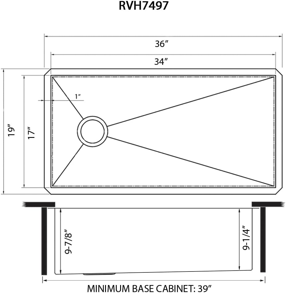 Ruvati 36-inch Slope Bottom Offset Drain Reversible Kitchen Sink Undermount 16 Gauge Stainless Steel - RVH7497