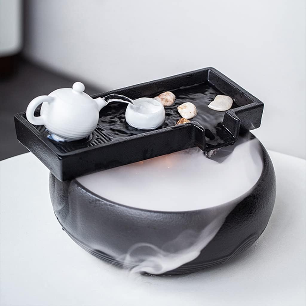 HIHELO Desktop Fountain Tabletop Fountain Ceramic Flowing Water Ornament Circulating Water Home Indoor Fountain Office Desktop Decoration Water Fountain Outdoor (Color : with Nebulizer)