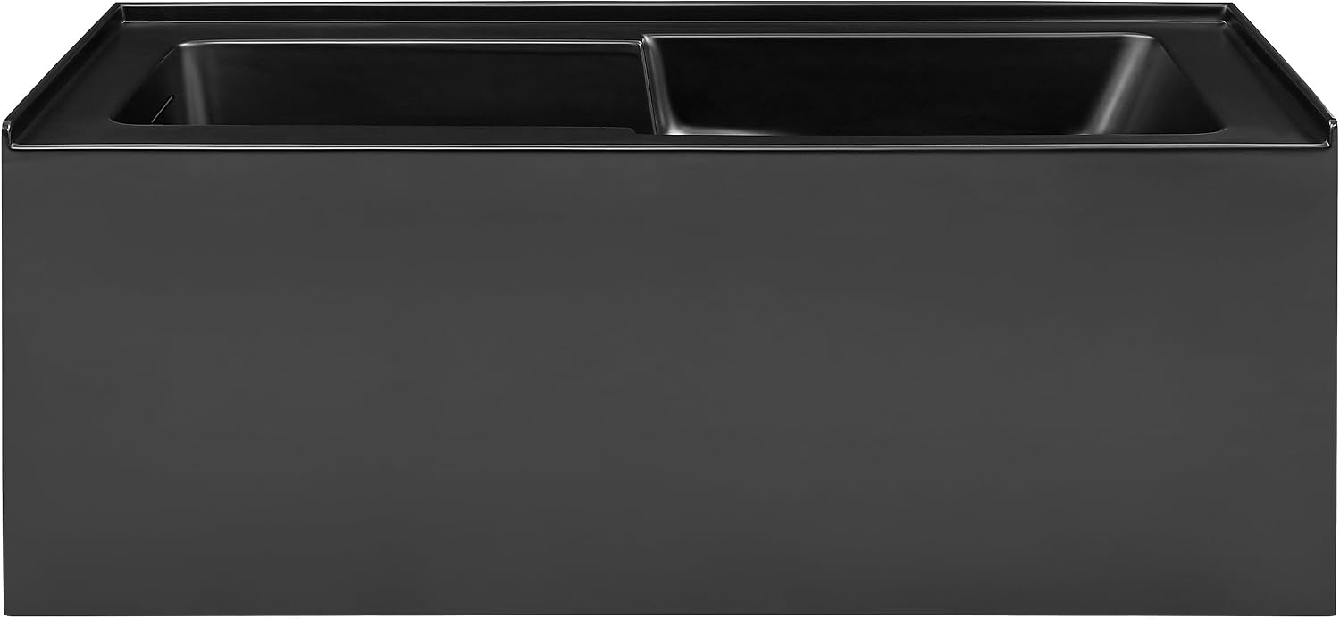 Swiss Madison Voltaire 60 x 30 Skirted Left Drain Soaking Apron Bathtub in Matte Black with Integrated Overflow and Armrest, Drain Included