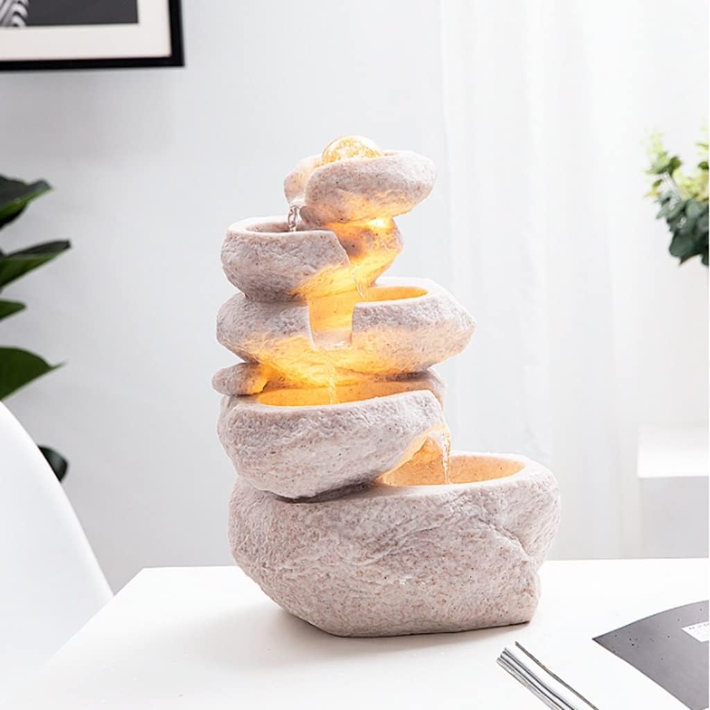 QUQUQ Home Tabletop Fountain Indoor Water Fountain Waterfall, Meditation Tabletop Fountain with LED Lights & Crystal Ball for Home Office Bedroom(A)