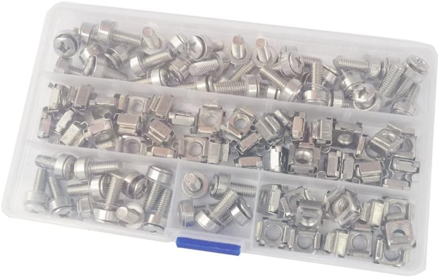 M5 M6 Cage Nuts Bolts Washers Metric Square Hole Hardware Server Rack Screw Mount Clip Nuts Assortment Kit Set 50 Set (Color : M5X20mm (100pcs))